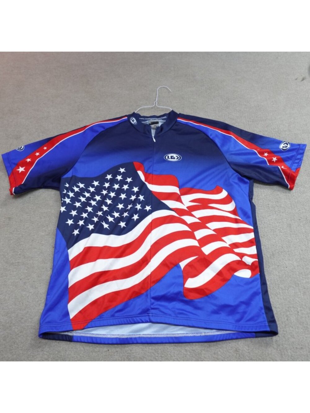 Louis Garneau Cycling Jersey 2XL Blue American Flag Double Sided 1/4 Zip